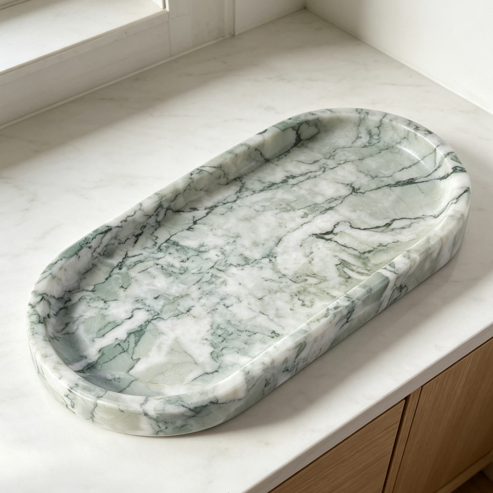 Retro Light Green Natural Marble Bathroom Tray